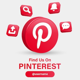 Follow us on pinterest social media logos with 3d logo in modern frame with notification icons