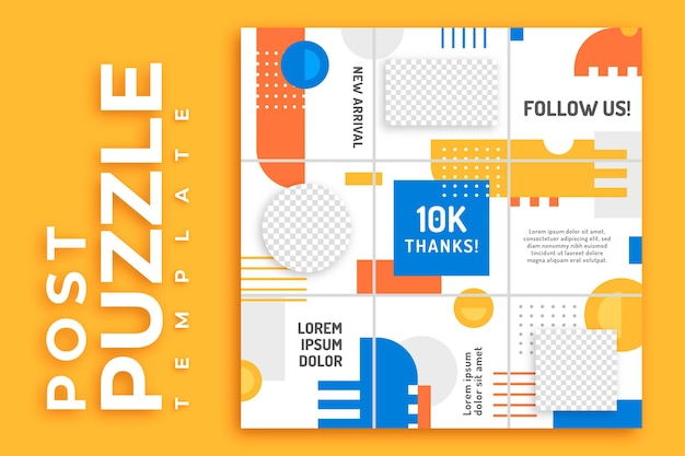 Vettore gratuito seguici post modello di feed di puzzle di instagram