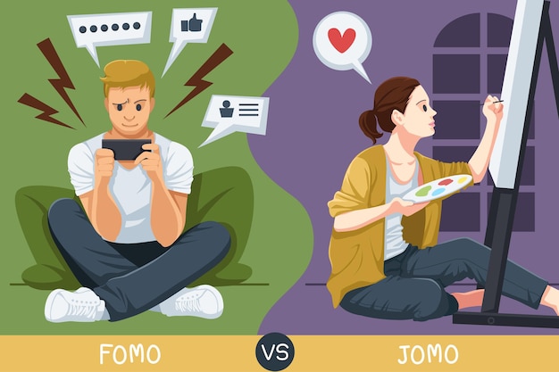 Free vector fomo, or the fear of missing out, is a phenomenon that many people experience on a daily basis