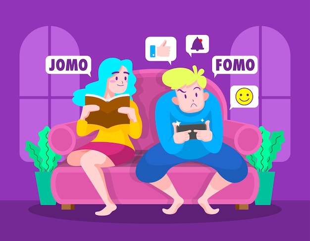 Fomo vs jomo concept illustration