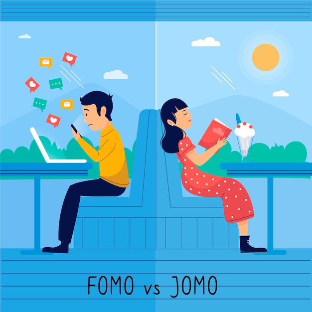 Бесплатное векторное изображение Фомо против джомо концепции