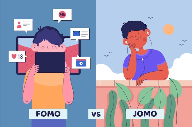 Free vector fomo vs jomo illustration concept