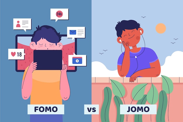 Fomo vs jomo illustration concept