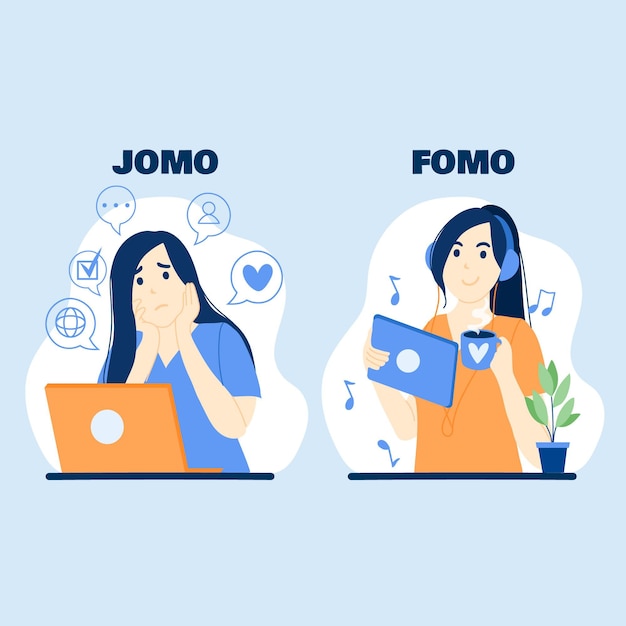 Free vector fomo vs jomo illustration