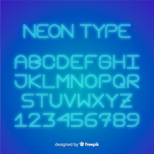 Alfabeto dei caratteri in stile neon