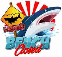 Free vector font design for beach closed with shark in ocean