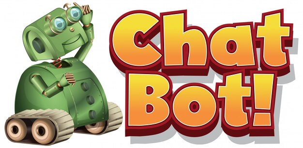 Font design for chat bot with green robot on white background
