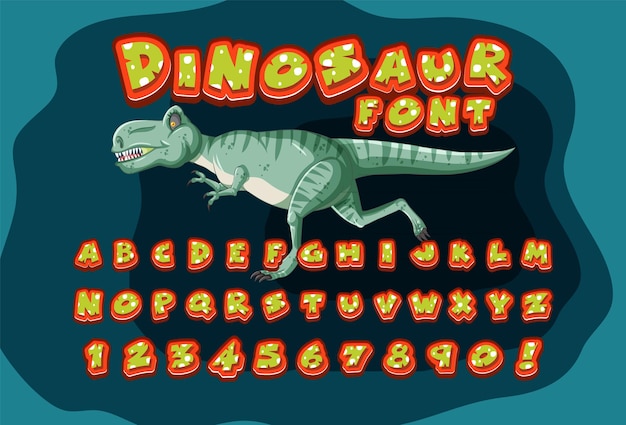 Free vector font design for english alphabets in dinosaur character on color