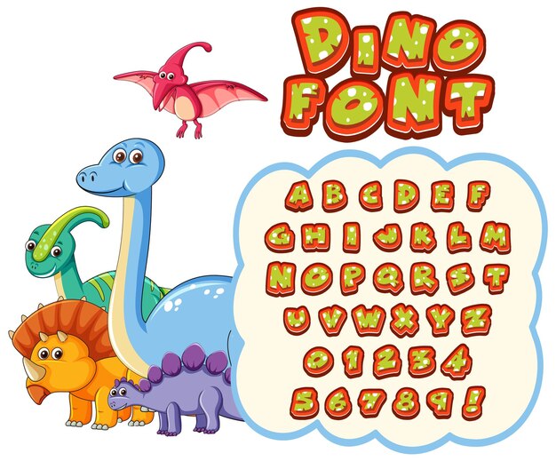 Дизайн шрифта для английского алфавита в характере динозавра на templ