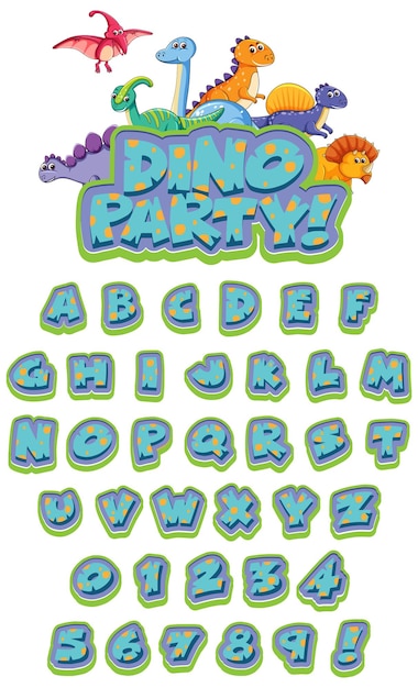 Free vector font design for english alphabets in dinosaur character