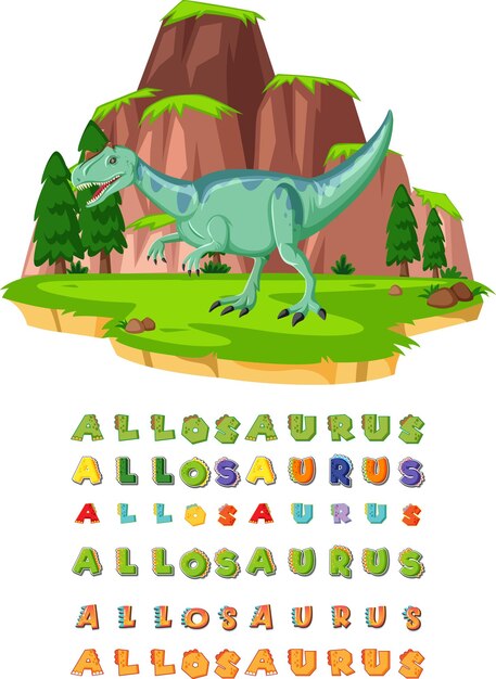 Бесплатное векторное изображение Дизайн шрифта для аллозавра в полевых условиях