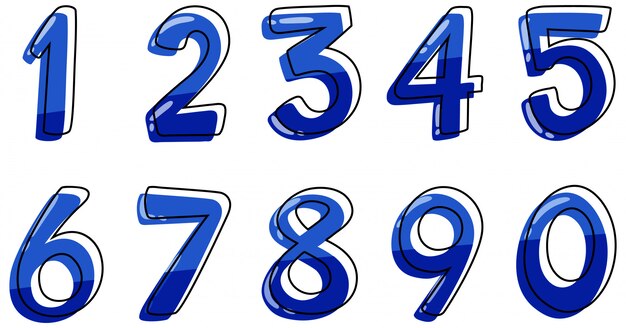 白い背景に1から0までの数字のフォントデザイン プレミアムベクター