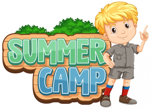 Бесплатное векторное изображение Дизайн шрифта для летнего лагеря с милым ребенком в парке