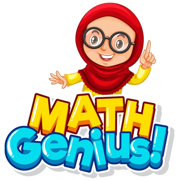 Дизайн шрифта для слова math genius с милой мусульманской девушкой