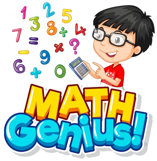Font design for math genius with boy and numbers