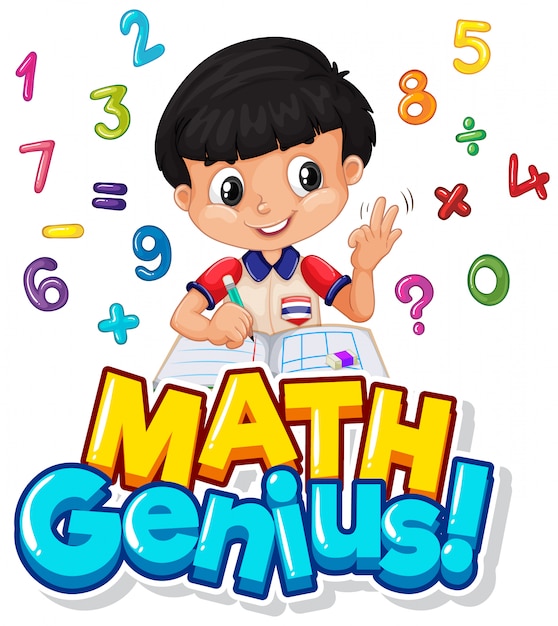 Vettore gratuito design dei caratteri per il genio della matematica con ragazzo e numeri