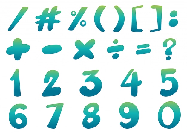 Font design for numbers and signs in blue