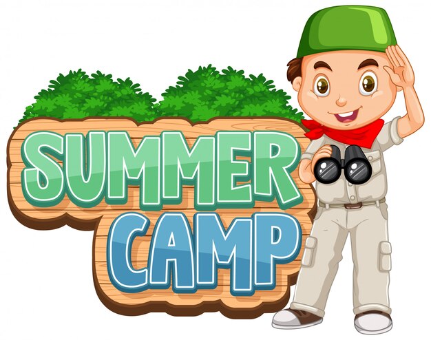 공원에서 귀여운 아이와 함께 여름 캠프를위한 글꼴 디자인