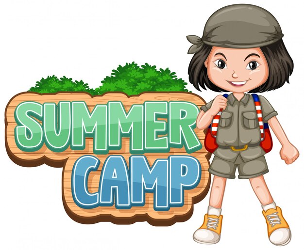 Free vector font design for summer camp with cute kid at park