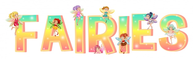 Font design with colorful fairies