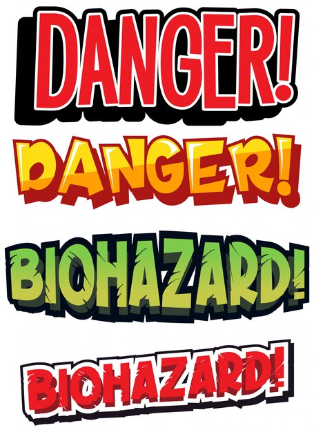 Font design for word biohazard in different colors