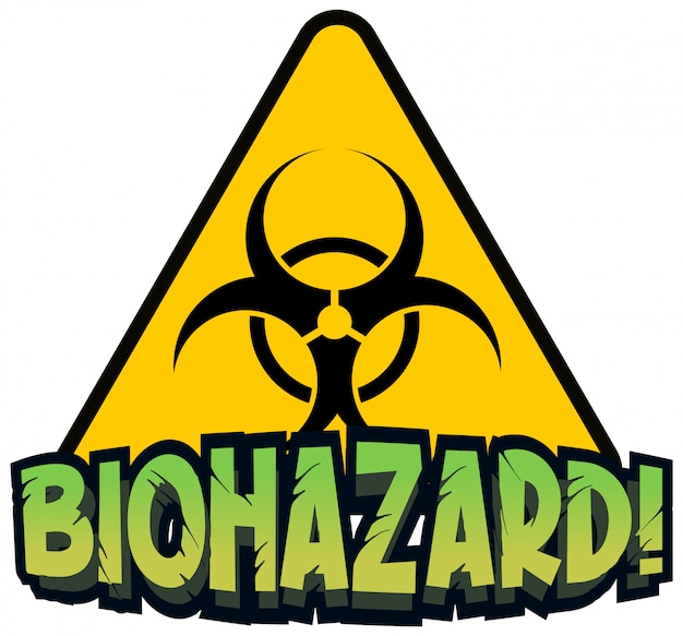 Дизайн шрифта для слова биологической опасности с желтым знаком