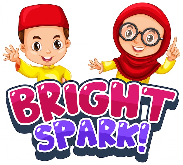 Font design for word bright spark with muslim kids