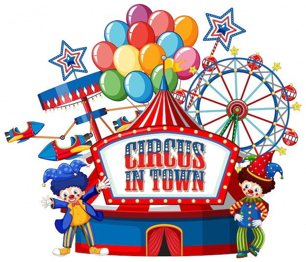 Free vector font design for word circus in town with clowns in the circus