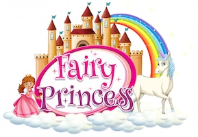 Font design for word fairy princess with unicorn and princess