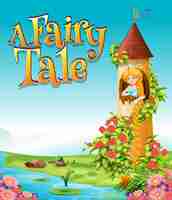 Free vector font design for word a fairy tale with princess in the tower