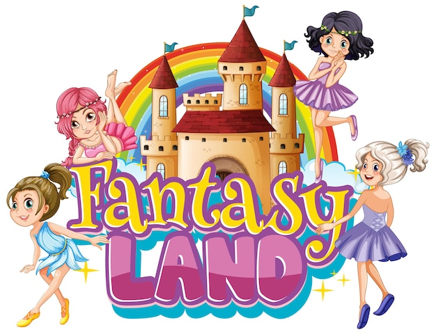 Font design for word fantasy lan with fairies flying