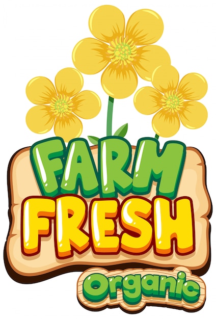 Free vector font design for word fresh farm with yellow flowers