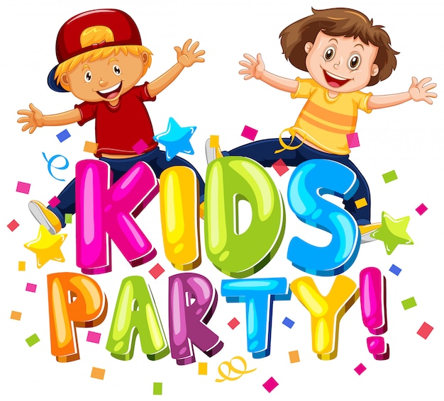 Font design for word kids party with happy kids