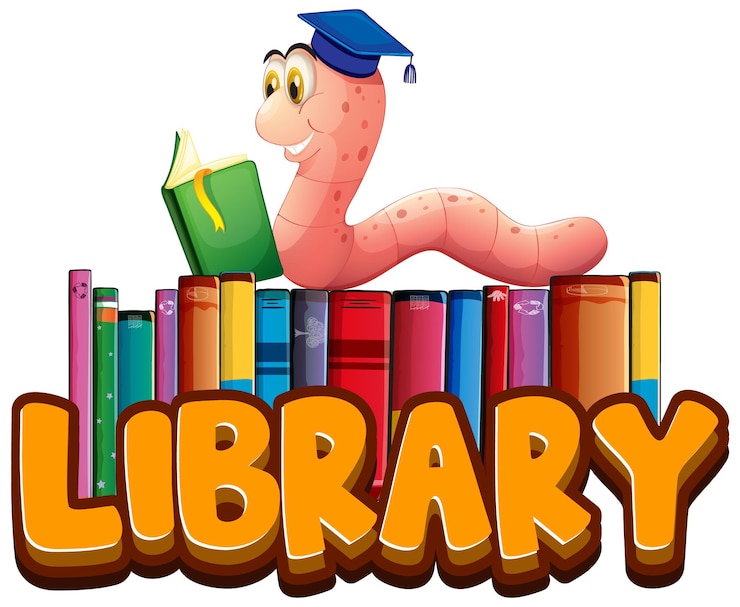 Free Vector font design for word library with bookworm reading