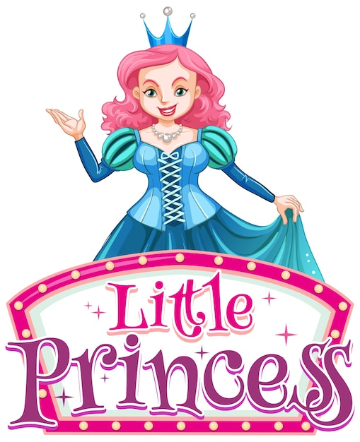 Free vector font design for word little princess with princess in blue