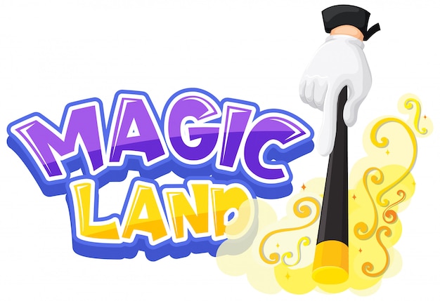 Font design for word magic land with magic wand