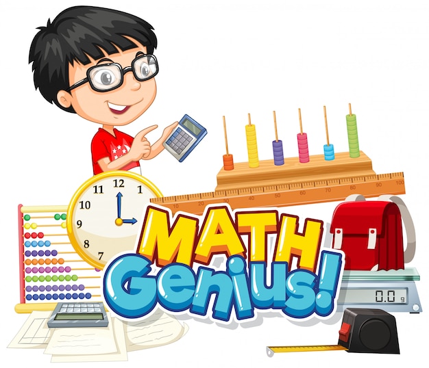 Free vector font design for word math genius cute boy and school item