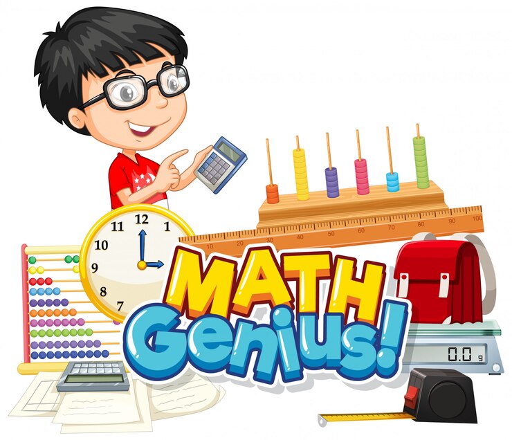 Free Vector font design for word math genius cute boy and school item