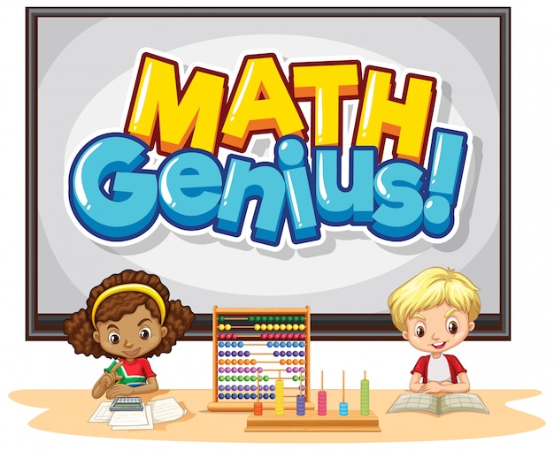 Free vector font design for word math genius with happy kids in class