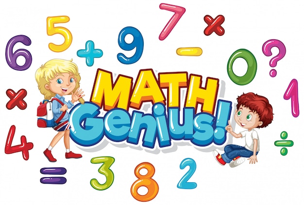 Font design for word math genius with happy kids