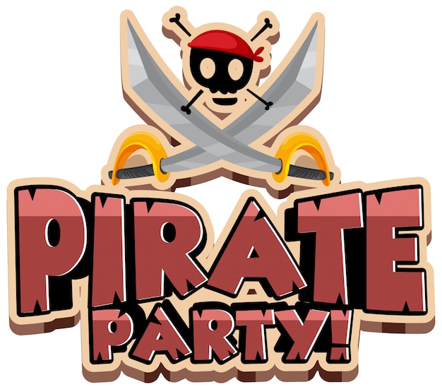 Vettore gratuito design dei caratteri per la festa dei pirati di parole con spade e teschio