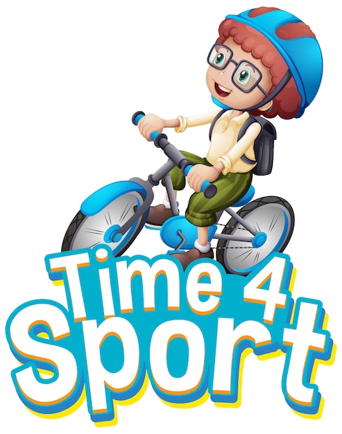 Free vector font design for word time for sport with boy riding a bike