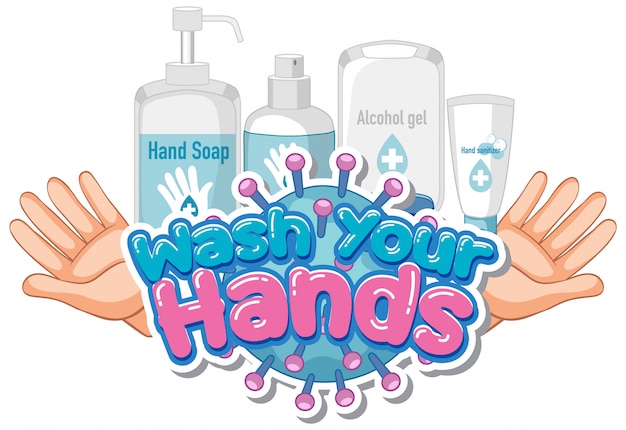 Дизайн шрифта для слова вымыть руки с мылом и чистыми руками