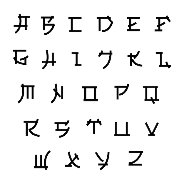 일본 스타일의 글꼴, 벡터 아시아 유형. 일본식 abc, 알파벳 문자 일러스트