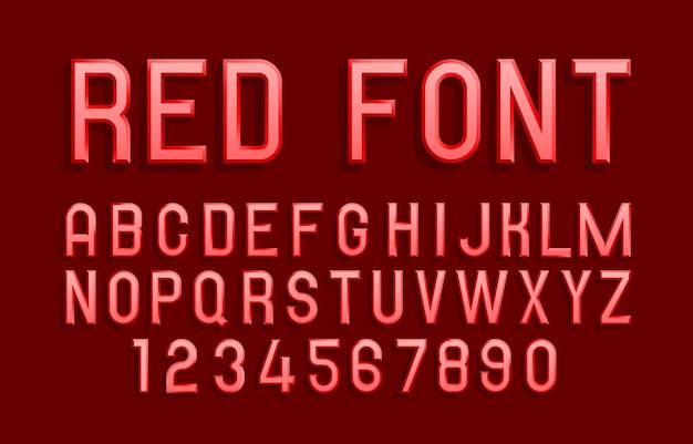 글꼴 빨간색 기호, 3d 문자 및 숫자를 설정합니다. 벡터 일러스트 레이 션