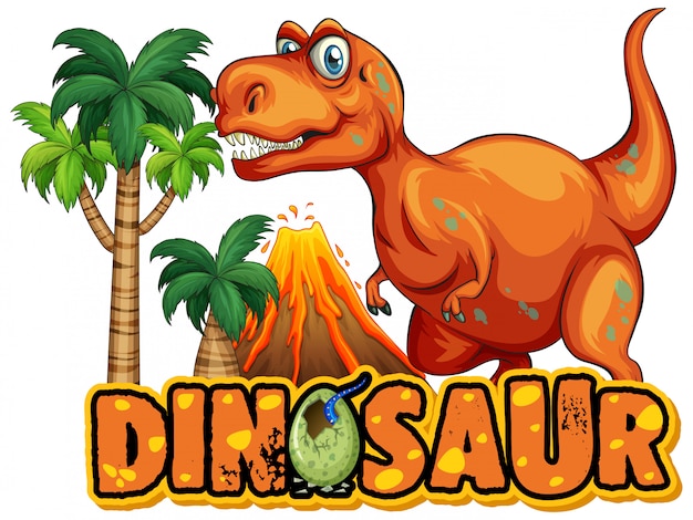 Font  for word dinosaur with scary tyrannosaurus rex