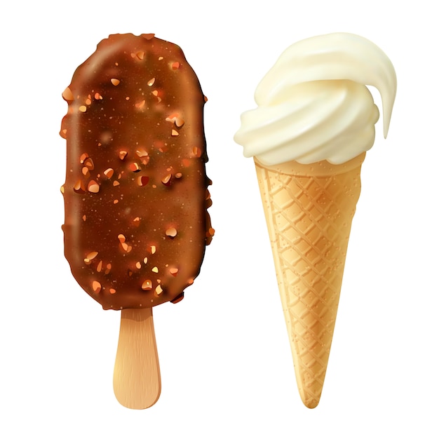 Бесплатное векторное изображение Реалистичный набор food 2 ice creams