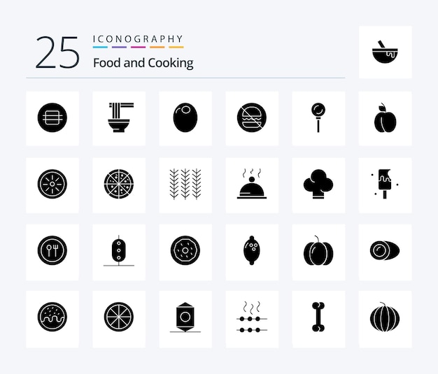Free Vector food 25 solid glyph icon pack including food no filling food burgers