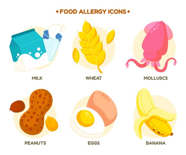 Free vector food allergy label collection design