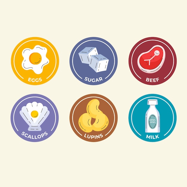 Free vector food allergy label collection design